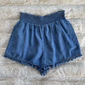Blue Shorts with PomPom Trim